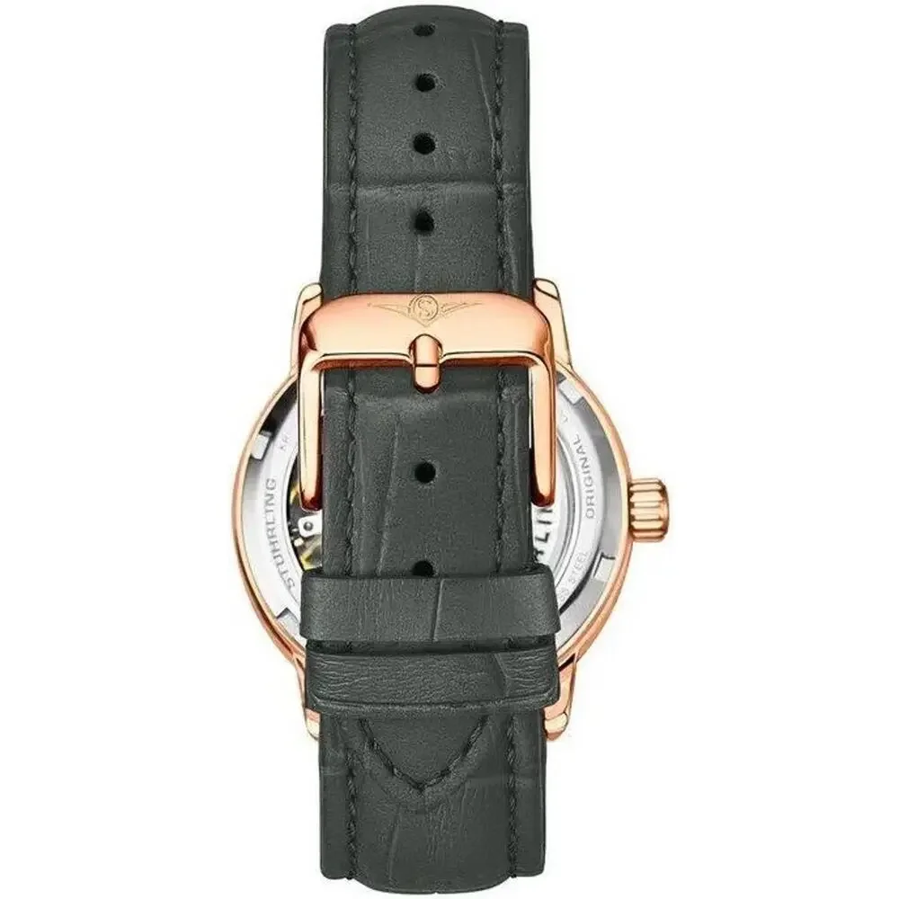 Stührling Original Women’s Automatic Analog Watch Rose Gold Gray Leather w/ Box